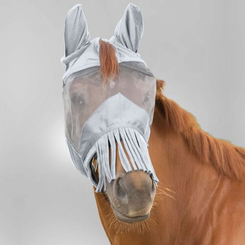 Reitsport Manski Manski Fliegenmaske PREMIUM mit Ohren & Nasenfransen, silbergrau Pony