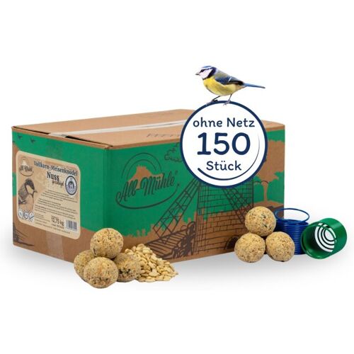 150 Stk. Lyra Pet® Meisenknödel aus der Alb-Mühle ohne Netz Vollkorn & Nuss à 85 g + 2 Spender
