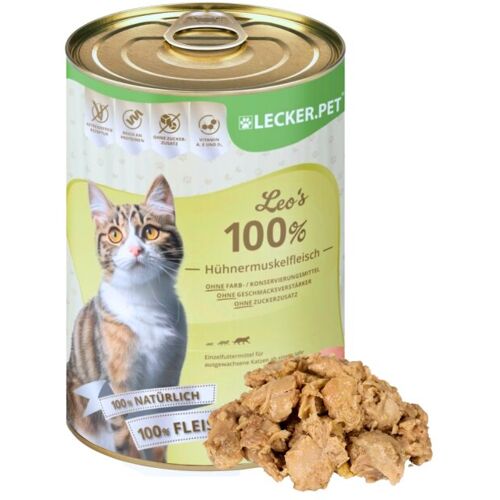 24 x 400 g Lecker.Pet® Leo's 100 % Hühnermuskelfleisch Katzenfutter Nassfutter Image