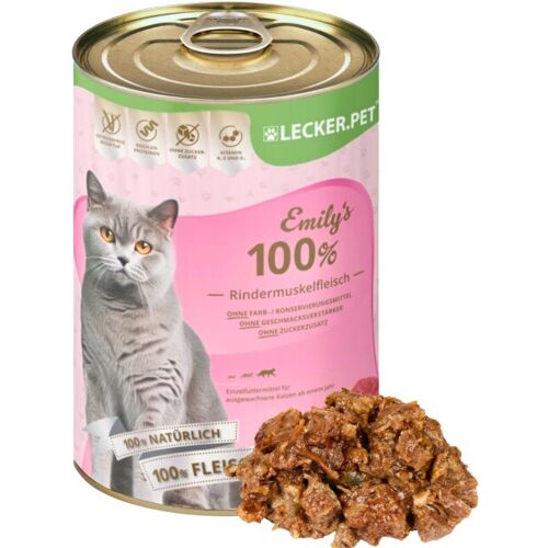 12 x 400 g Lecker.Pet® Emily's 100 % Rindermuskelfleisch Katzenfutter Nassfutter