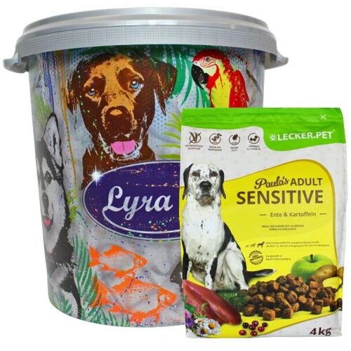 4 kg Lecker.Pet® Paula's Adult Sensitive Ente & Kartoffel Hundefutter Trockenfutter Vollnahrung in 30 L Tonne