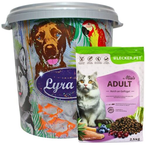 2,5 kg Lecker.Pet® Mia's Adult Herzhaftes Geflügel Katzenfutter Trockenfutter Vollnahrung in 30 L Tonne Image