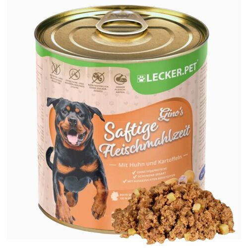 6 x 800 g Lecker.Pet® Gino's Saftige Fleischmahlzeit mit Huhn & Kartoffeln Hundefutter Nassfutter