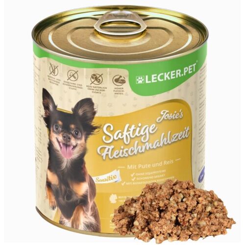 18 x 800 g Lecker.Pet® Josie's Saftige Fleischmahlzeit Sensitiv mit Pute & Reis Hundefutter Nassfutter