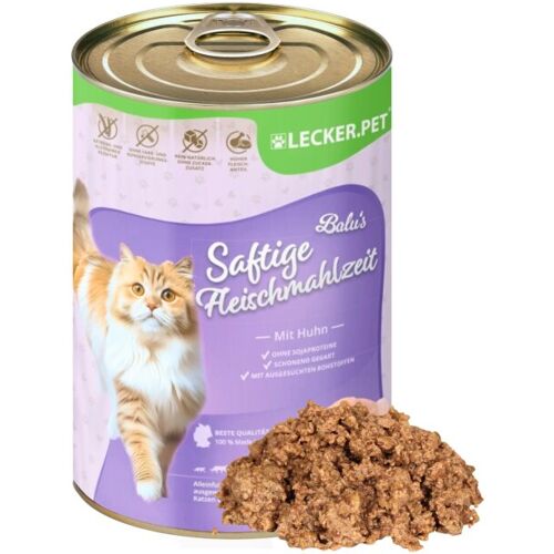 24 x 400 g Lecker.Pet® Balu's Saftige Fleischmahlzeit mit Huhn Katzenfutter Nassfutter
