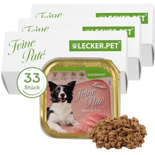 33 x 150 g Lecker.Pet® Luna's Feine Paté Reich an Pute Hundefutter Nassfutter Vollnahrung