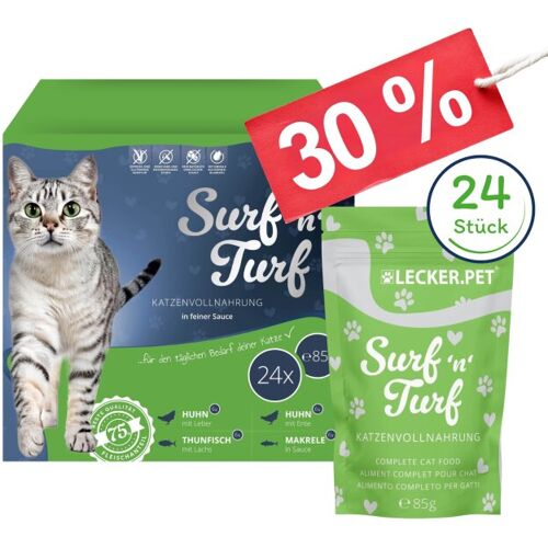 24 x 85 g Lecker.Pet® Surf'n'Turf Pouches Katzenfutter in feiner Sauce Nassfutter - 4 Sorten Multipack