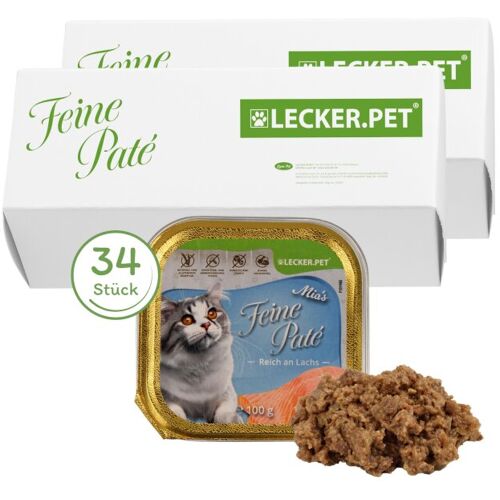 34 x 100 g Lecker.Pet® Mia's Feine Paté Reich an Lachs Katzenfutter Nassfutter Vollnahrung