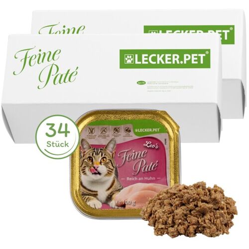 34 x 100 g Lecker.Pet® Leo's Feine Paté Reich an Huhn Katzenfutter Nassfutter Vollnahrung