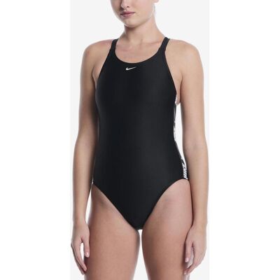 NIKE Swim Logo Tape One Piece Damen Badeanzug schwarz weiß - M female NIKE Swim Logo Tape One Piece Damen Badeanzug schwarz weiß - M female