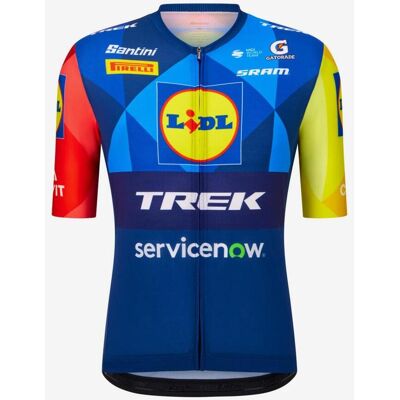Santini Lidl-Trek 2026 Fan Line Kurzarmtrikot blau rot gelb Classic-Schnitt - S male Santini Lidl-Trek 2026 Fan Line Kurzarmtrikot blau rot gelb Classic-Schnitt - S male