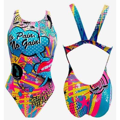 Turbo Crazy Comic Damen Badeanzug Wide Strap blau - XL female Turbo Crazy Comic Damen Badeanzug Wide Strap blau - XL female