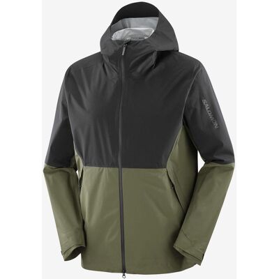 Salomon Outerpath 2.5L Waterproof Kapuzenjacke schwarz/olivgrün - XXL male Salomon Outerpath 2.5L Waterproof Kapuzenjacke schwarz/olivgrün - XXL male