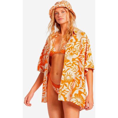 Billabong On Vacation Damen Kurzarmhemd orange/weiß - L female Billabong On Vacation Damen Kurzarmhemd orange/weiß - L female