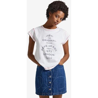 Pepe Jeans Hattie Damen T-Shirt weiß/schwarz/rot - XS female Pepe Jeans Hattie Damen T-Shirt weiß/schwarz/rot - XS female