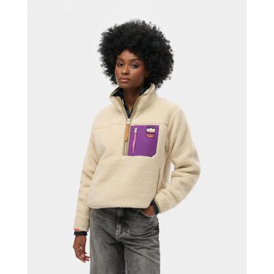 Superdry Vintage Retro Half Zip Damen Fleecejacke weiß creme lila - S female Superdry Vintage Retro Half Zip Damen Fleecejacke weiß creme lila - S female