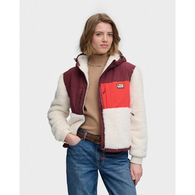 Superdry Super Soft Hybrid Kapuzenjacke Damen bordeauxrot/weiß - M female Superdry Super Soft Hybrid Kapuzenjacke Damen bordeauxrot/weiß - M female