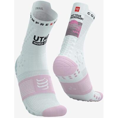 Compressport Pro Racing v4.0 Trail UTMB 2025 Socken weiß/rosa - T3 unisex Compressport Pro Racing v4.0 Trail UTMB 2025 Socken weiß/rosa - T3 unisex