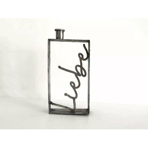 ART Kerzenständer 21 x 12 cm » Kerzenhalter »  Liebe Geschenk » robuster Leuchter » Deko Kerzen Halter aus Handarbeit - Silber