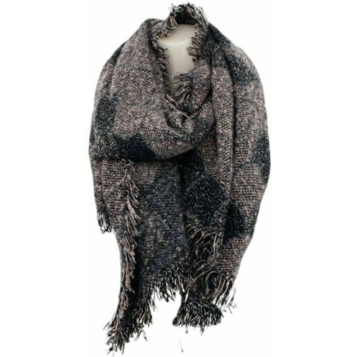 Antonio World Fashion Winter Damen Schal » Winterschal High Volume » Damenschal Lurex » Fransenschal mit Drachenhaut Optik - Rosa/Schwarz