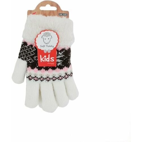 Antonio Kinder Winter Handschuhe » Fingerhandschuhe Norweger Stern » Strickhandschuhe warm gefütterte » Soft Teddy Kinderhandschuhe - Weiß