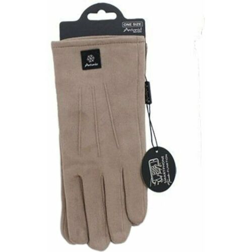 VewoTex Gefütterte Winter Damen Handschuhe » Winterhandschuhe mit Teddy Innenfutter » Fingerhandschuhe mit drei Streifen auf Handrücken   Touchfunktion - Beig