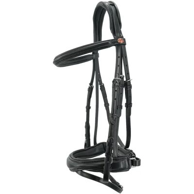 Trense Kieffer Perseus with leather browband Pull-Back Nosebd.W.Flash Strap Noir Cob Trense Kieffer Perseus with leather browband Pull-Back Nosebd.W.Flash Strap Noir Cob