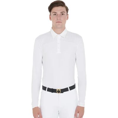 Langarmwettkampf-Poloshirt für Reiten Equestro Blanc L Langarmwettkampf-Poloshirt für Reiten Equestro Blanc L