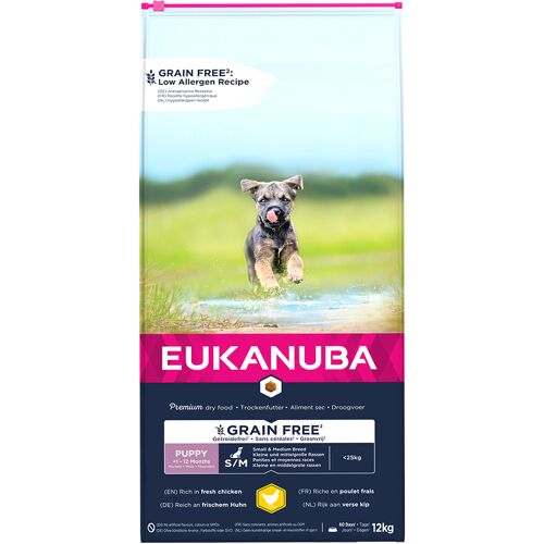 Ergänzungsfutter für die Verdauung von Hunden Eukanuba Grainfree Chicken Puppy S/M Beige 12 kg