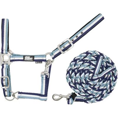 Nylon-Strick für Pferde mit Leder und Leine Supreme Bleu Cob Nylon-Strick für Pferde mit Leder und Leine Supreme Bleu Cob
