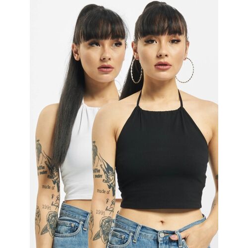 Urban Classics Ladies Cropped Neckholder Top 2-Pack Damen in Farbe Schwarz in Gr. XL