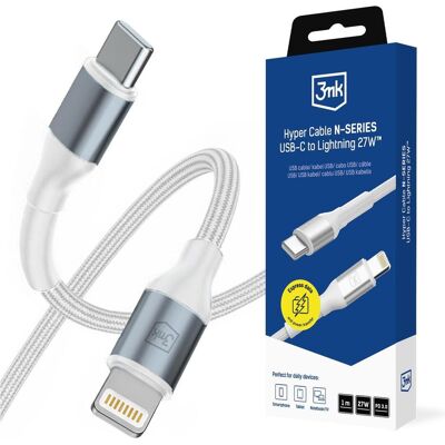 3MK Kabel USB Accessories - Hyper Cable N-SERIES C to Lightning 1m PD 3.0 9V/3A 27W White (1 m, USB 2.0, 27 W), USB Kabel 3MK Kabel USB Accessories - Hyper Cable N-SERIES C to Lightning 1m PD 3.0 9V/3A 27W White (1 m, USB 2.0, 27 W), USB Kabel