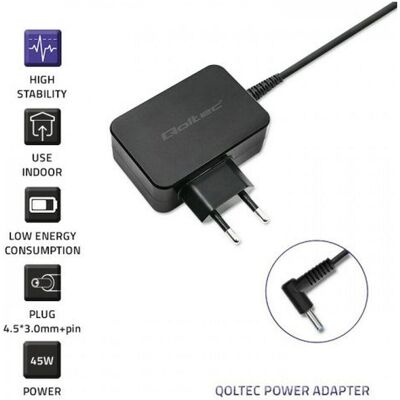 Qoltec 51030 Netzteil Rocka Ultrabook HP 45W 19.5V 2.31A 4.5x3.0 Pin (45 W), Notebook Netzteil, Schwarz Qoltec 51030 Netzteil Rocka Ultrabook HP 45W 19.5V 2.31A 4.5x3.0 Pin (45 W), Notebook Netzteil, Schwarz