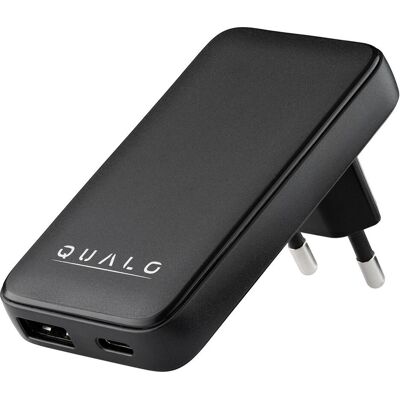 Qualo GaN Ultra Slim USB-A wall charger USB-C PD 45W black QLS-GN-US-AC-45-01 (45 W, 2 Ports), USB Ladegerät, Schwarz Qualo GaN Ultra Slim USB-A wall charger USB-C PD 45W black QLS-GN-US-AC-45-01 (45 W, 2 Ports), USB Ladegerät, Schwarz