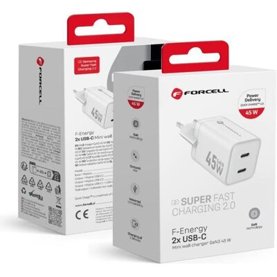 Forcell 45W Netzteil 2×USB-C PD / QC 4.0 (45 W, 2 Ports), USB Ladegerät, Weiss Forcell 45W Netzteil 2×USB-C PD / QC 4.0 (45 W, 2 Ports), USB Ladegerät, Weiss