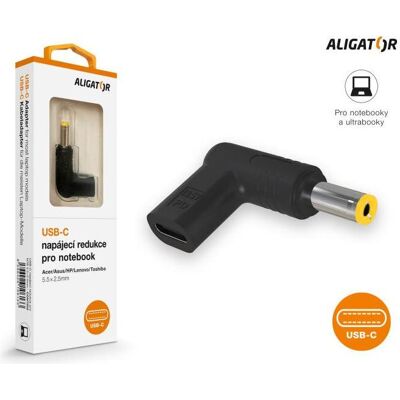 Aligator USB-C-Netzteil 5,5 x 2,5 mm für Acer/ Asus/ HP/ Lenovo/ Toshiba -Laptops, Notebook Netzteil, Schwarz Aligator USB-C-Netzteil 5,5 x 2,5 mm für Acer/ Asus/ HP/ Lenovo/ Toshiba -Laptops, Notebook Netzteil, Schwarz
