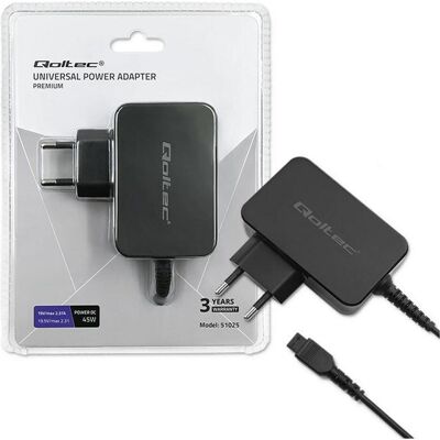 Qoltec 51025 Netzteil 45W 8 Stecker (45 W), Notebook Netzteil, Schwarz Qoltec 51025 Netzteil 45W 8 Stecker (45 W), Notebook Netzteil, Schwarz