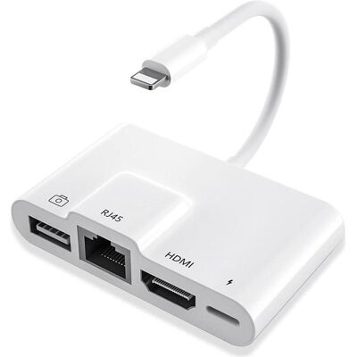 PowerGuard 4-in-1 Lightning Ethernet OTG (4 Ports), Dockingstation + USB Hub, Weiss PowerGuard 4-in-1 Lightning Ethernet OTG (4 Ports), Dockingstation + USB Hub, Weiss