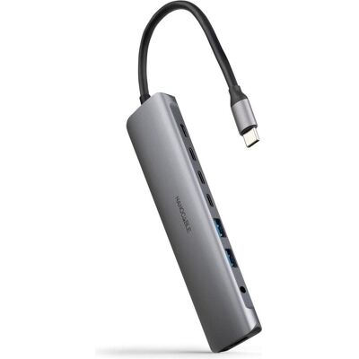 Nanocable 10.16.4608 (USB-C, 7 Ports), Dockingstation + USB Hub, Grau Nanocable 10.16.4608 (USB-C, 7 Ports), Dockingstation + USB Hub, Grau