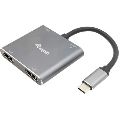 Equip USB-C 4 in 1 Dual HDMI Adapter (USB-C, 3 Ports), Dockingstation + USB Hub, Silber Equip USB-C 4 in 1 Dual HDMI Adapter (USB-C, 3 Ports), Dockingstation + USB Hub, Silber