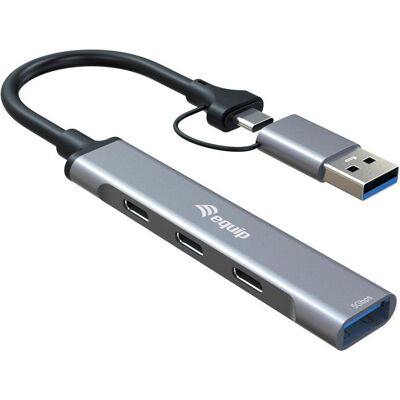 Equip 4-Port USB-A/C3.2-Hub->3xUSB-C/USB-A 10Gbps (USB-C, 4 Ports), Dockingstation + USB Hub, Grau Equip 4-Port USB-A/C3.2-Hub->3xUSB-C/USB-A 10Gbps (USB-C, 4 Ports), Dockingstation + USB Hub, Grau