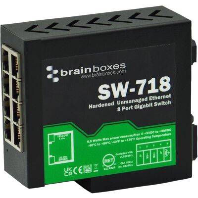 Brainboxes SW-718 (8 Ports), Netzwerk Switch, Schwarz Brainboxes SW-718 (8 Ports), Netzwerk Switch, Schwarz