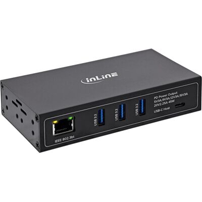 InLine Industrial 4-Port USB PoE Hub (3x USB-A / 1x USB-C) (USB-C, 4 Ports), Dockingstation + USB Hub, Schwarz InLine Industrial 4-Port USB PoE Hub (3x USB-A / 1x USB-C) (USB-C, 4 Ports), Dockingstation + USB Hub, Schwarz