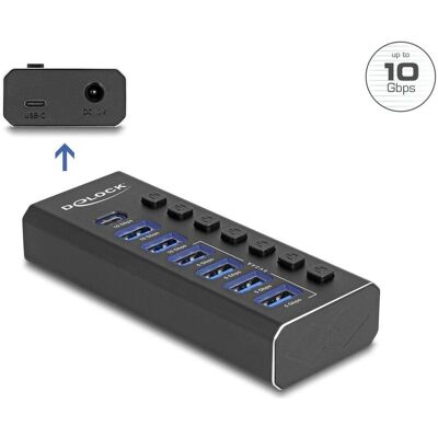 DeLock 7 Port USB Hub mit 3 Ports 10 Gbps und 4 Schnellladep DeLock 7 Port USB Hub mit 3 Ports 10 Gbps und 4 Schnellladep