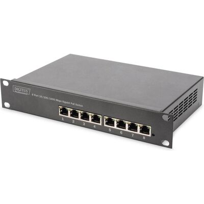 Digitus Gigabit Ethernet PoE Switch, 8-Port PoE+, 10", bis zu 80 W PoE Budget (8 Ports), Netzwerk Switch, Schwarz, Grau Digitus Gigabit Ethernet PoE Switch, 8-Port PoE+, 10", bis zu 80 W PoE Budget (8 Ports), Netzwerk Switch, Schwarz, Grau