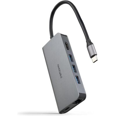 Nanocable 10.16.4609 (USB-C), Dockingstation + USB Hub, Grau Nanocable 10.16.4609 (USB-C), Dockingstation + USB Hub, Grau