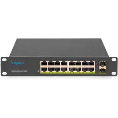 Digitus 16-Port Gigabit Switch,10-Zoll,Unmanaged,2 Uplinks (16 Ports), Netzwerk Switch, Grau Digitus 16-Port Gigabit Switch,10-Zoll,Unmanaged,2 Uplinks (16 Ports), Netzwerk Switch, Grau
