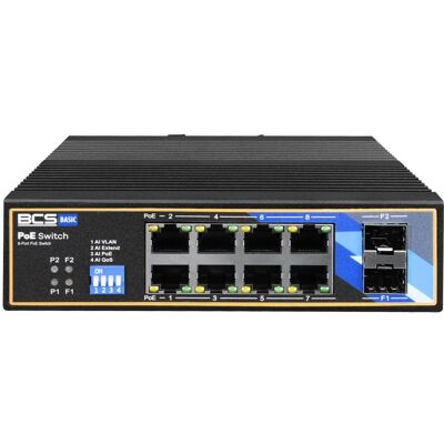 BCS BCS-B-ISP08G-2SFP Industrieller PoE-Switch 8 Ports DIN-Schiene 1Gbps (8 Ports), Netzwerk Switch, Schwarz BCS BCS-B-ISP08G-2SFP Industrieller PoE-Switch 8 Ports DIN-Schiene 1Gbps (8 Ports), Netzwerk Switch, Schwarz