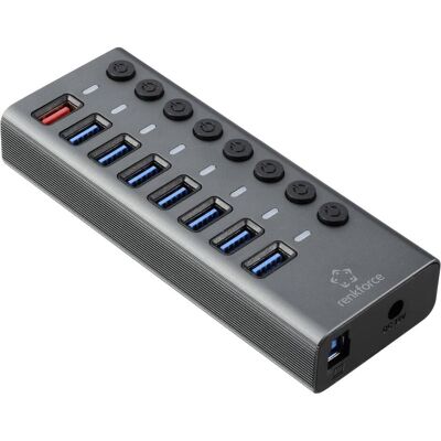 Renkforce RF-HUB-380 8 Port USB 3.2 Gen 1-Umschalter + Hub (USB 3.0) mit Aluminiumgehäuse Silber-Sc (USB-A, 8 Ports), Dockingstation + USB Hub, Silber Renkforce RF-HUB-380 8 Port USB 3.2 Gen 1-Umschalter + Hub (USB 3.0) mit Aluminiumgehäuse Silber-Sc (USB-A, 8 Ports), Dockingstation + USB Hub, Silber