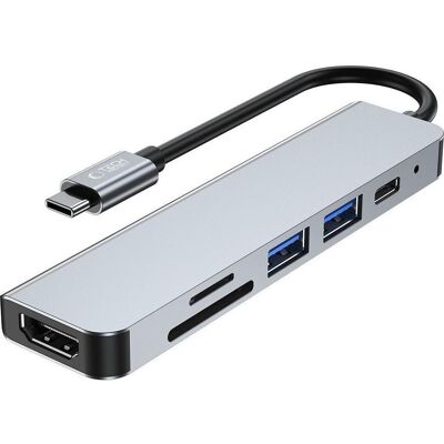 Tech-Protect V4 (USB-C, 6 Ports), Dockingstation + USB Hub, Silber, Grau Tech-Protect V4 (USB-C, 6 Ports), Dockingstation + USB Hub, Silber, Grau